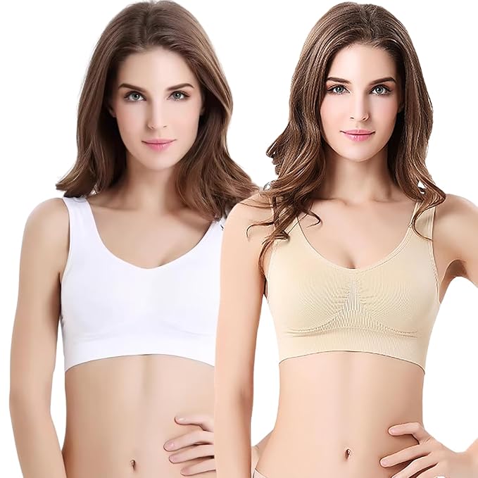 Womens Fashion Sports Bra white and beige