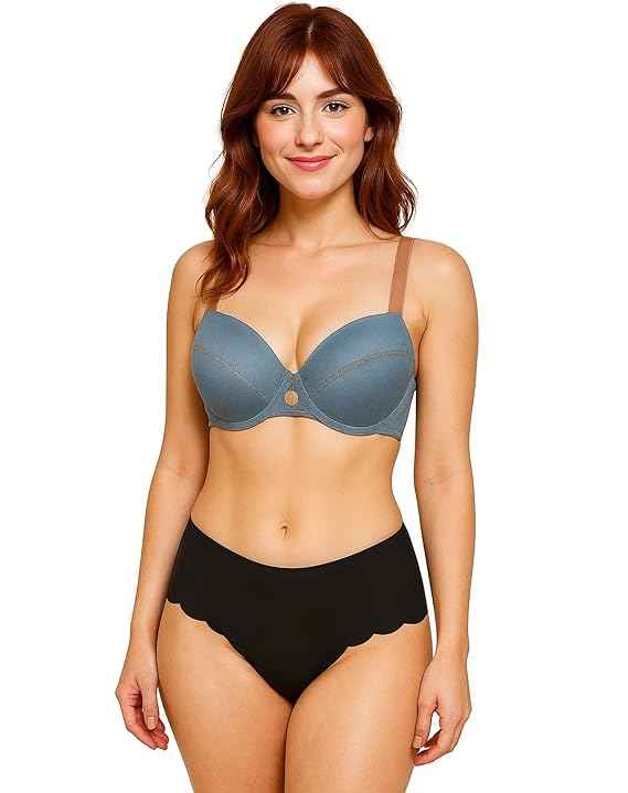 Women’s Denim Look Everyday Padded Push-Up Bra with Adjustable Straps Comfort Fit Bra Panty Set