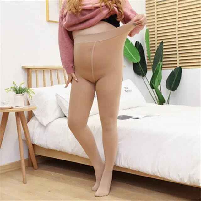 Plus Size Women Skin Comfort Fleece Footed Fur Stocking Winter Wear Extra Warm, Woolen High Waisted Lined Thigh Highs