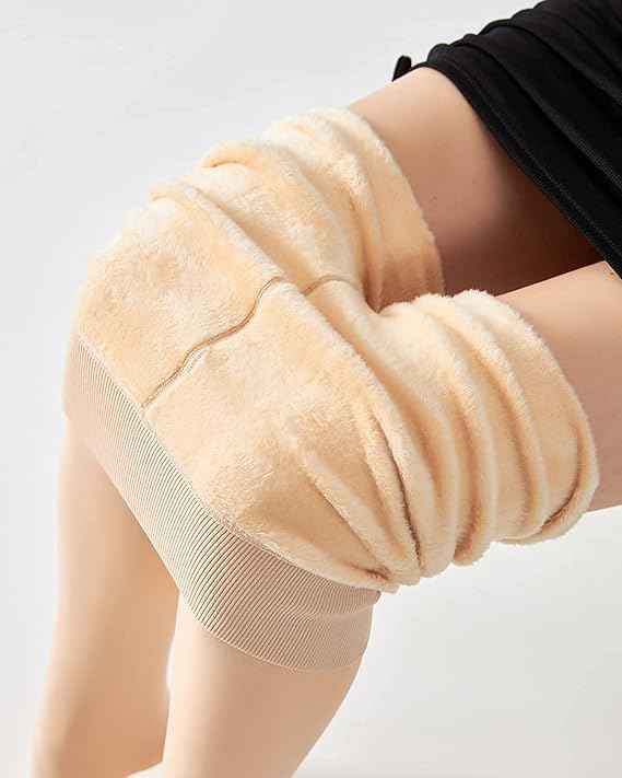 Plus Size Women Skin Comfort Fleece Footed Fur Stocking Winter Wear Extra Warm, Woolen High Waisted Lined Thigh Highs