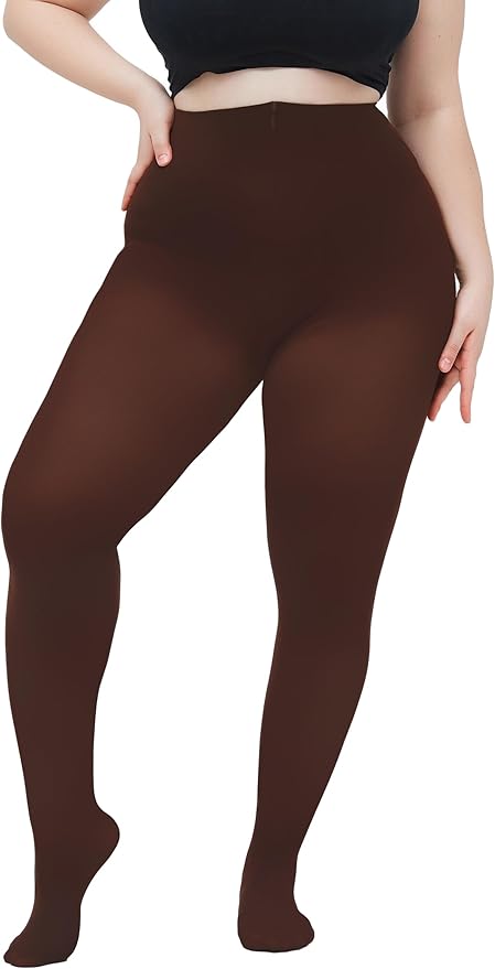 Women Brown Kashmiri Solid Footed Warm Thick Fur Thermal Bottom High Waist Stockings - Brachy