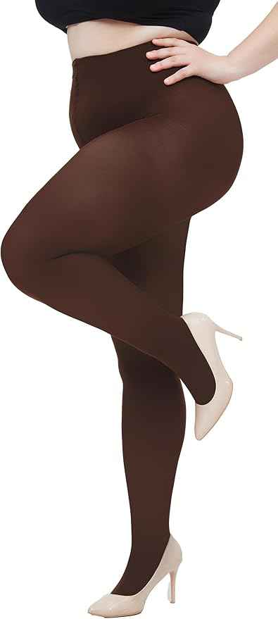 Plus Size Women Brown Comfort Fleece Footed Fur Stocking Winter Wear Extra Warm, Woolen High Waisted Lined Thigh Highs