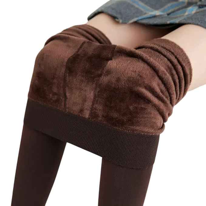 Brown Bottom Thermals Warm Winter High Waist Tummy Control Fleece Leggings for Womens