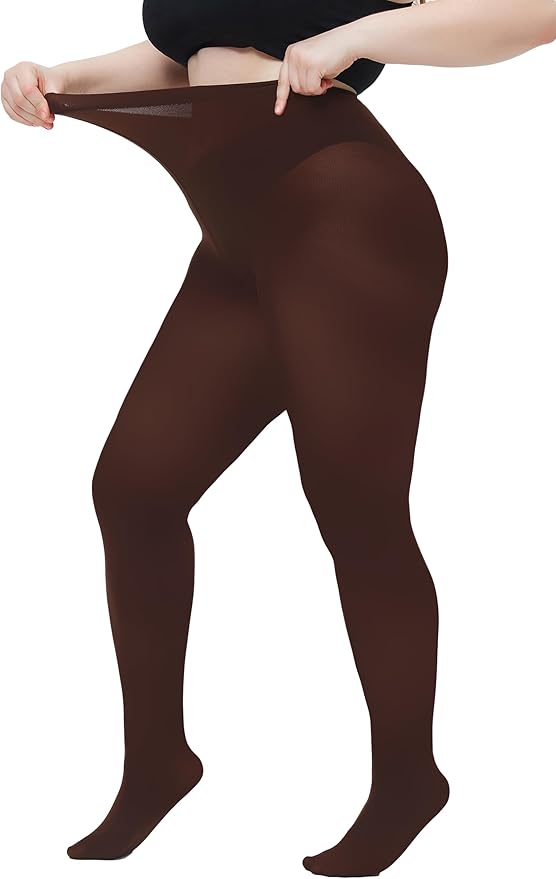 Women Brown Kashmiri Solid Footed Warm Thick Fur Thermal Bottom High Waist Stockings - Brachy