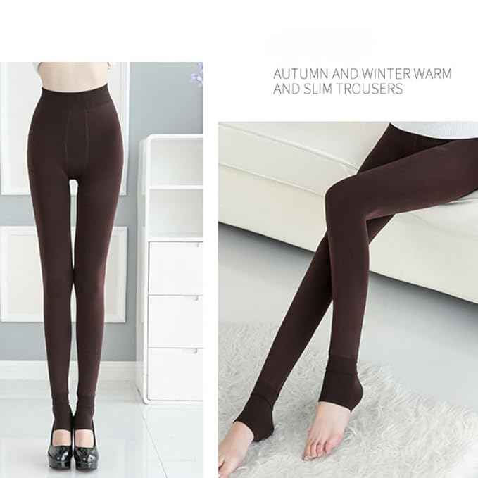 Brown Bottom Thermals Warm Winter High Waist Tummy Control Fleece Leggings for Womens