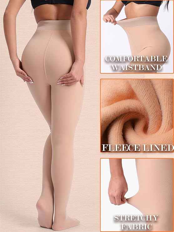 Plus Size Women Skin Comfort Fleece Footed Fur Stocking Winter Wear Extra Warm, Woolen High Waisted Lined Thigh Highs