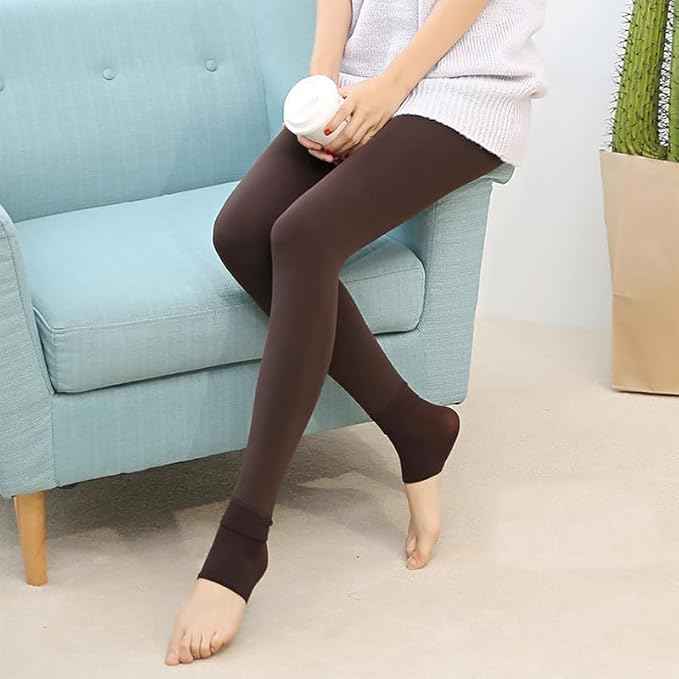 Brown Bottom Thermals Warm Winter High Waist Tummy Control Fleece Leggings for Womens