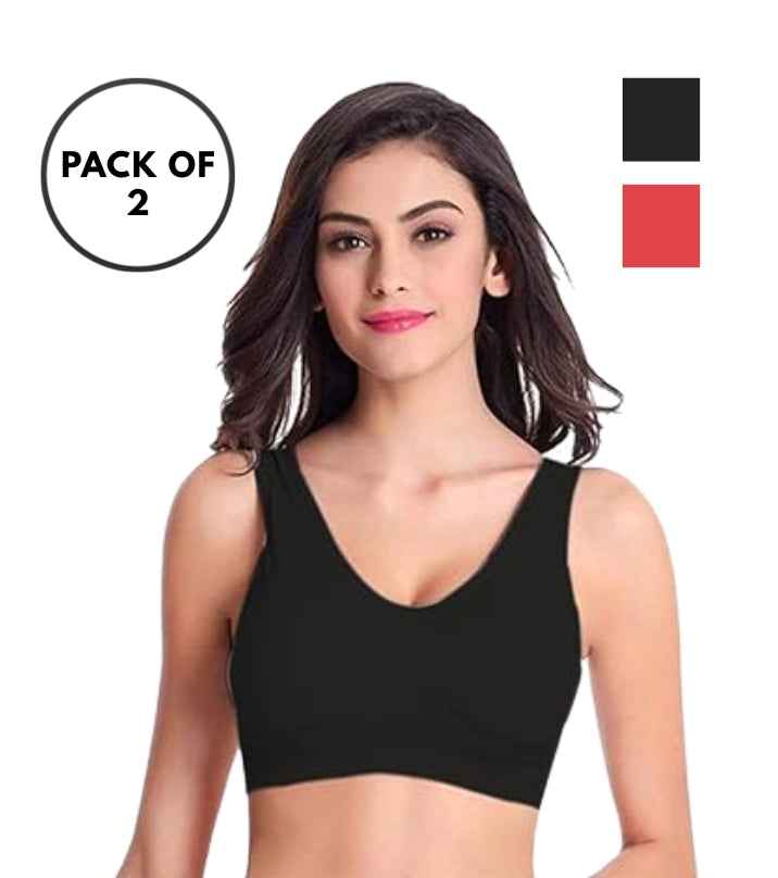 Pack Of 2 Womens Fashion Sports Bra | Seamless, Padded, Non-Wired Gym & Yoga Bra | High Support, Comfortable Everyday Bralette