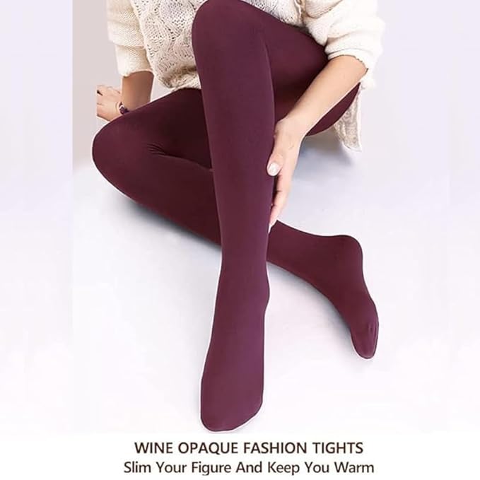 Women Maroon Winter Fur Warm Fleece-Lined Thermal Stretchable Fashion Stockings for Cold Weather. - Brachy