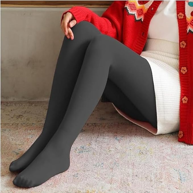 "Women Grey Solid Footed Thermal Bottom Thick Fur Thermal Tights Stockings - Brachy"