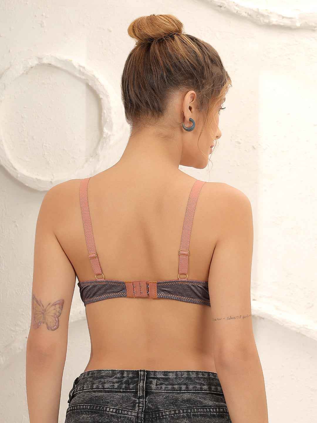 Brachy Women Grey Denim Shade Medium Coverage Underwired Lightly Padded Push-Up Bra