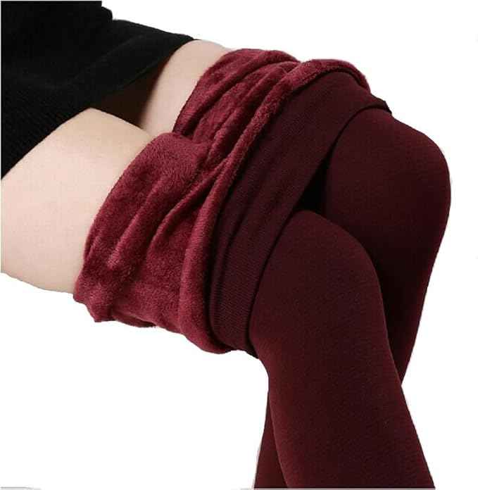 Plus Size Women Maroon Comfort Fleece Footed Fur Stocking Winter Wear Extra Warm, Woolen High Waisted Lined Thigh Highs
