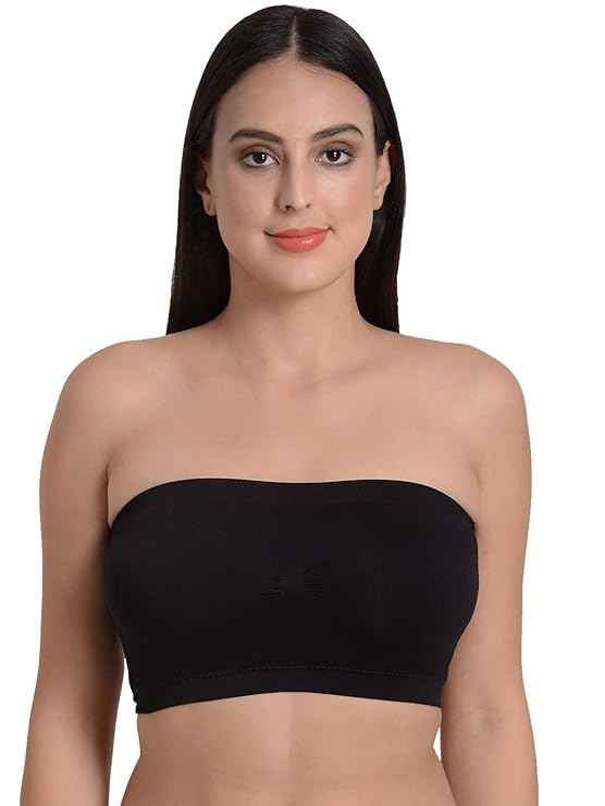 Brachy Women Black Lightly Padded Seamless Rapid Dry Bandeau Tube Bra