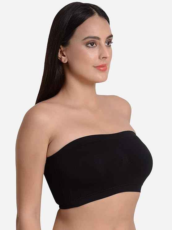 Brachy Women Black Lightly Padded Seamless Rapid Dry Bandeau Tube Bra