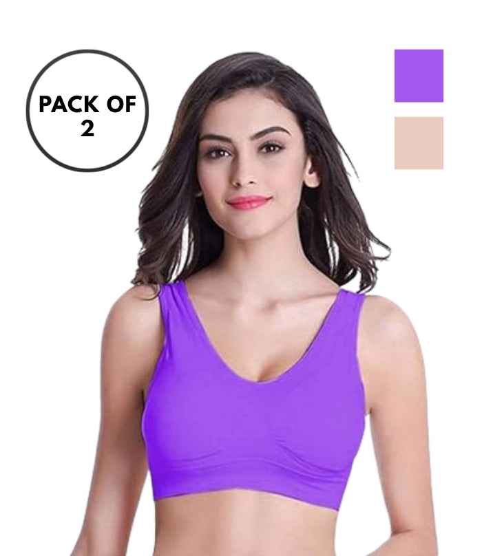 Pack Of 2 Womens Fashion Sports Bra | Seamless, Padded, Non-Wired Gym & Yoga Bra | High Support, Comfortable Everyday Bralette