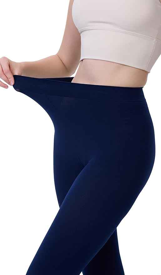 Plus Size Women Navy Blue Comfort Fleece Footed Fur Stocking Winter Wear Extra Warm, Woolen High Waisted Lined Thigh Highs