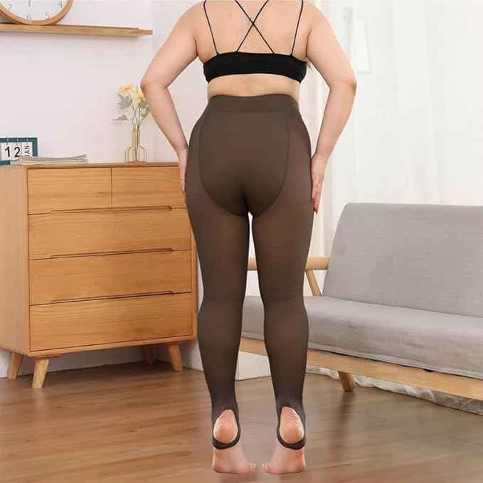 Winter Warm Thermal Fleece Lined Dual-Tone Women Velvet Touch Leggings Tights Pants
