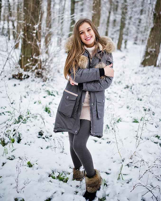 Grey Bottom Thermals Warm Winter High Waist Tummy Control Fleece Leggings for Womens