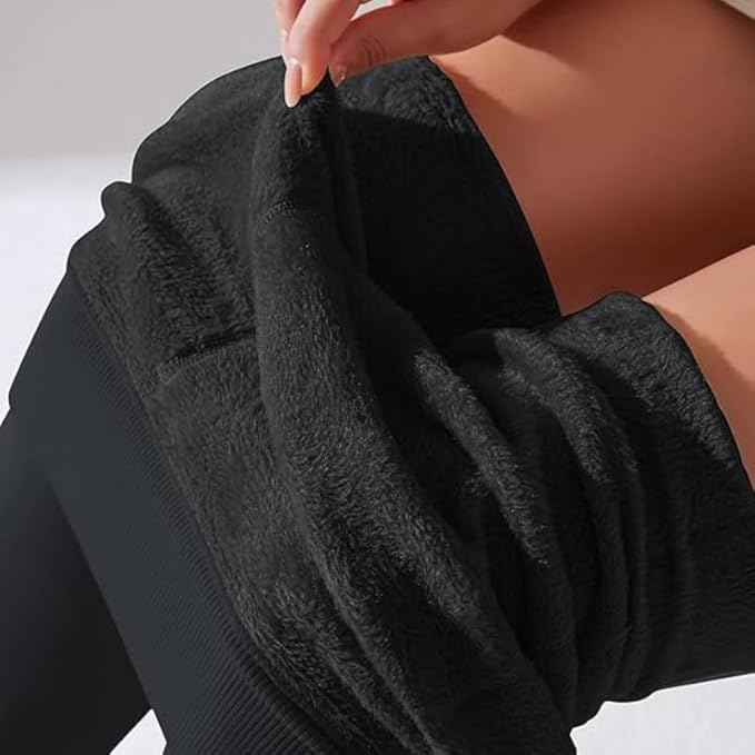 Plus Size Women Black Comfort Fleece Footed Fur Stocking Winter Wear Extra Warm, Woolen High Waisted Lined Thigh Highs