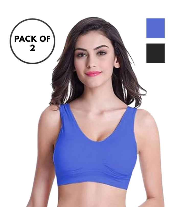 Pack Of 2 Womens Fashion Sports Bra | Seamless, Padded, Non-Wired Gym & Yoga Bra | High Support, Comfortable Everyday Bralette