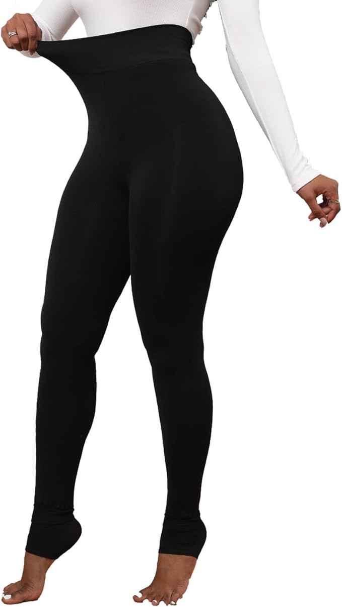 Plus Size Women Black Comfort Fleece Footed Fur Stocking Winter Wear Extra Warm, Woolen High Waisted Lined Thigh Highs