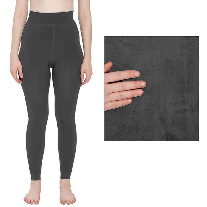 Grey Bottom Thermals Warm Winter High Waist Tummy Control Fleece Leggings for Womens