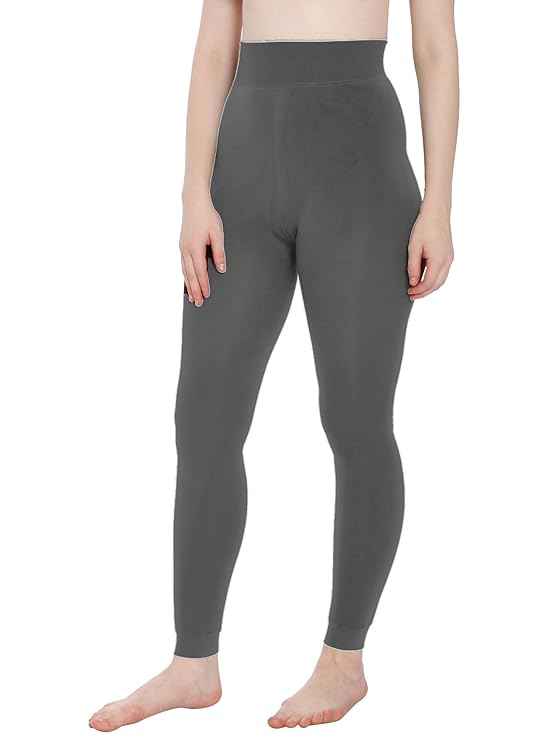 Grey Bottom Thermals Warm Winter High Waist Tummy Control Fleece Leggings for Womens
