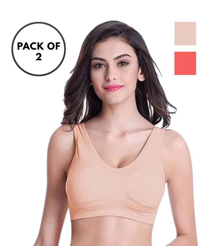 Pack Of 2 Womens Fashion Sports Bra | Seamless, Padded, Non-Wired Gym & Yoga Bra | High Support, Comfortable Everyday Bralette