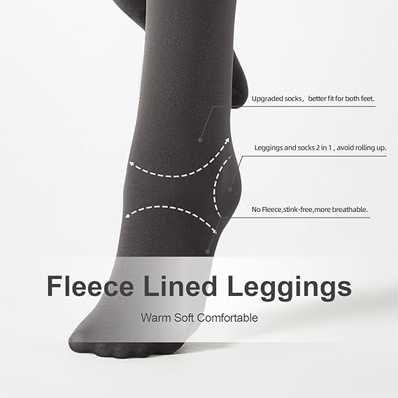 "Women Grey Solid Footed Thermal Bottom Thick Fur Thermal Tights Stockings - Brachy"