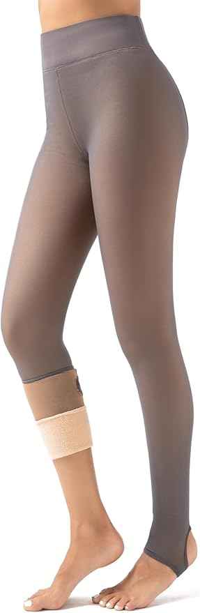 Winter Fleece Warm Thermal Leggings Tights Pants, Dual Tone Translucent Stylish Slim Fit Stockings