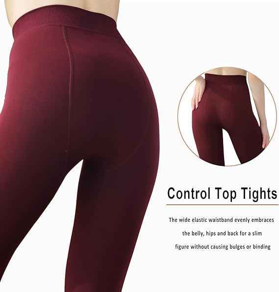 Plus Size Women Maroon Comfort Fleece Footed Fur Stocking Winter Wear Extra Warm, Woolen High Waisted Lined Thigh Highs