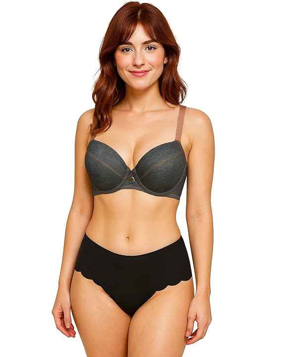 Women’s Denim Look Everyday Padded Push-Up Bra with Adjustable Straps Comfort Fit Bra Panty Set Set (Copy)