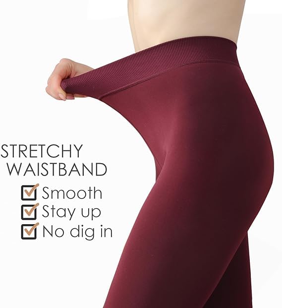 Women Maroon Winter Fur Warm Fleece-Lined Thermal Stretchable Fashion Stockings for Cold Weather. - Brachy