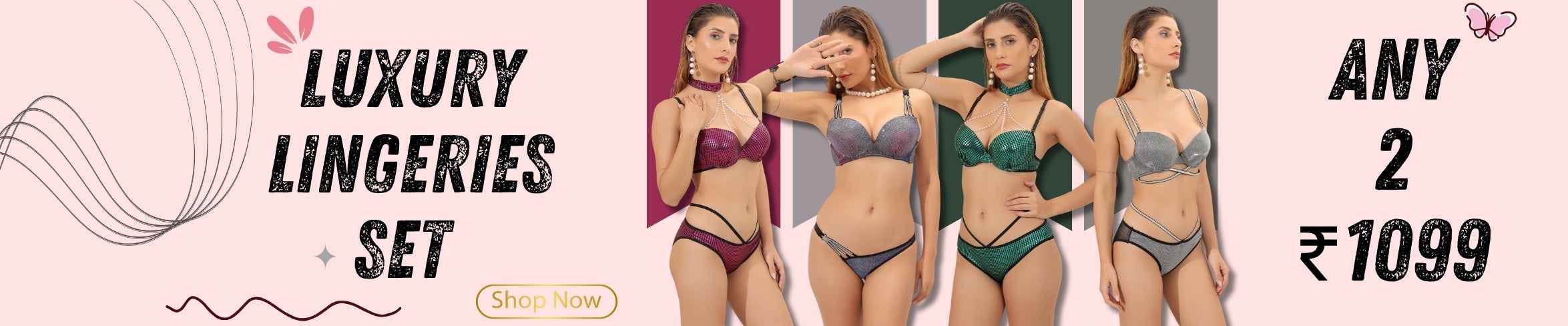 Advertisement for luxury lingerie sets with models wearing different styles of lingerie by brachy