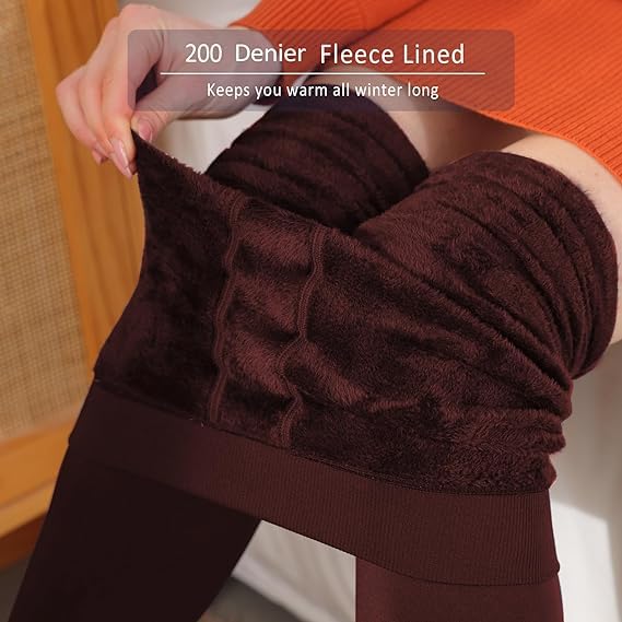 Women Maroon Winter Fur Warm Fleece-Lined Thermal Stretchable Fashion Stockings for Cold Weather. - Brachy
