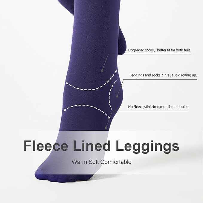 Plus Size Women Purple Comfort Fleece Footed Fur Stocking Winter Wear Extra Warm, Woolen High Waisted Lined Thigh Highs