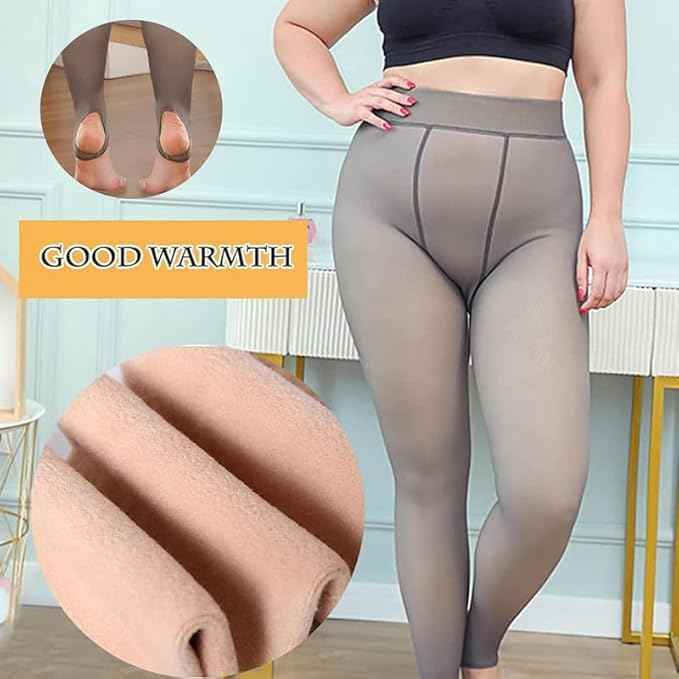 Winter Fleece Warm Thermal Leggings Tights Pants, Dual Tone Translucent Stylish Slim Fit Stockings