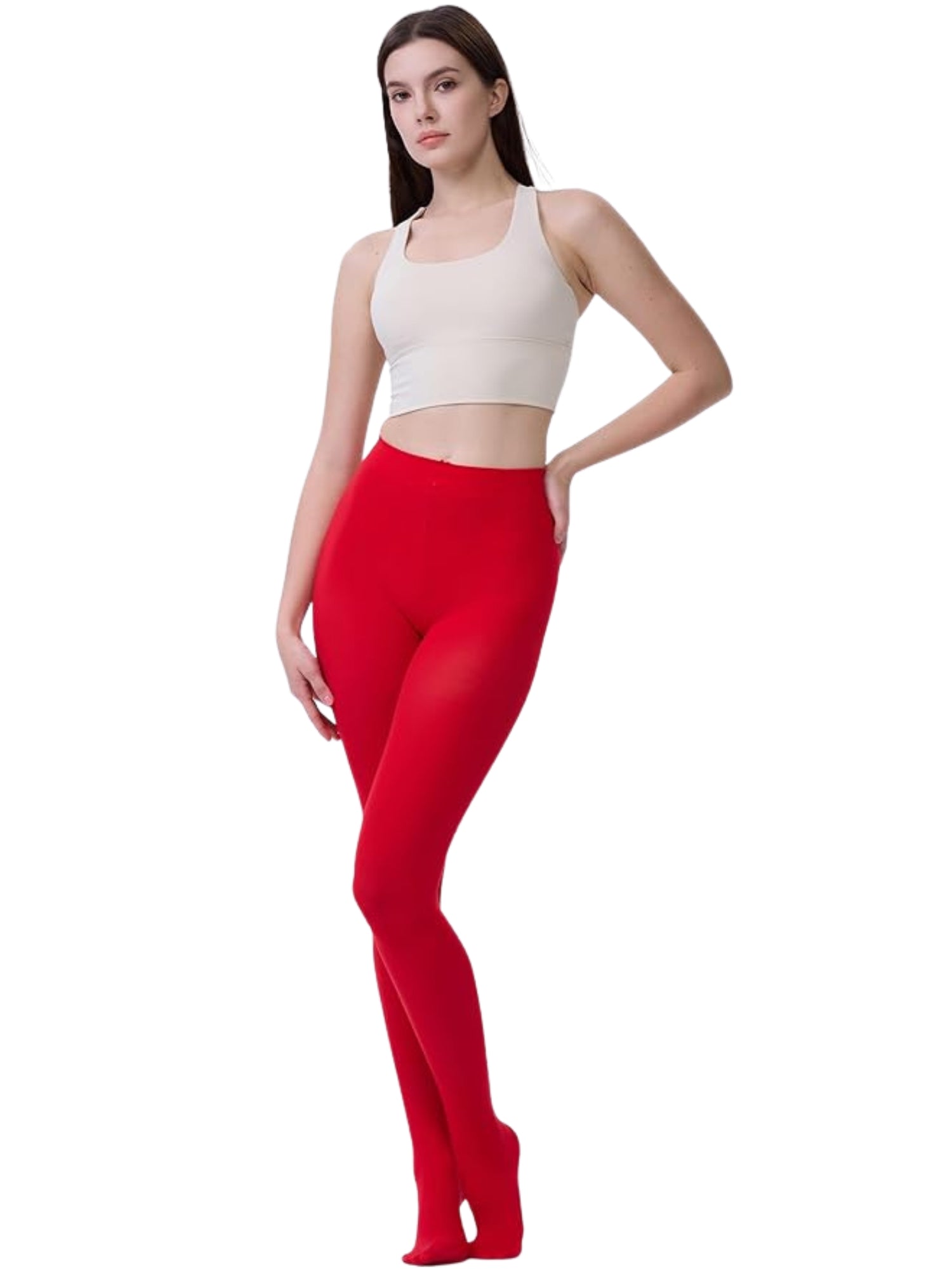 Women Red Fleece Footed  Legging Slim Fit Warm Thick Fur Lined Winter Thermal Soft Leggings for Girls - Brachy