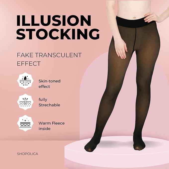 Women Plus Size Ultimate Warm Thermal Wear, Soft Touch Woolen Skinny Thicken Fake Translucent Tights Fleece Leggings