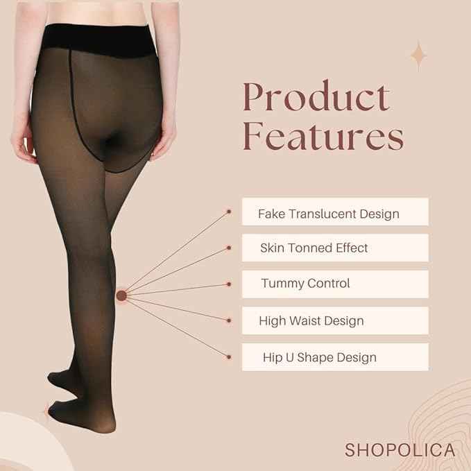 Women Plus Size Ultimate Warm Thermal Wear, Soft Touch Woolen Skinny Thicken Fake Translucent Tights Fleece Leggings