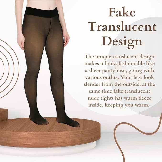 Women Plus Size Ultimate Warm Thermal Wear, Soft Touch Woolen Skinny Thicken Fake Translucent Tights Fleece Leggings