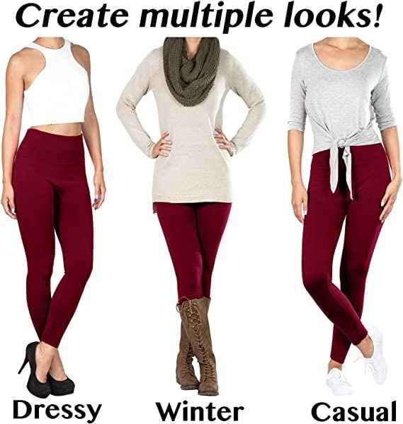Women's Maroon Skinny Fit Mid Rise Winter Fleece Lined Thermal Leggings