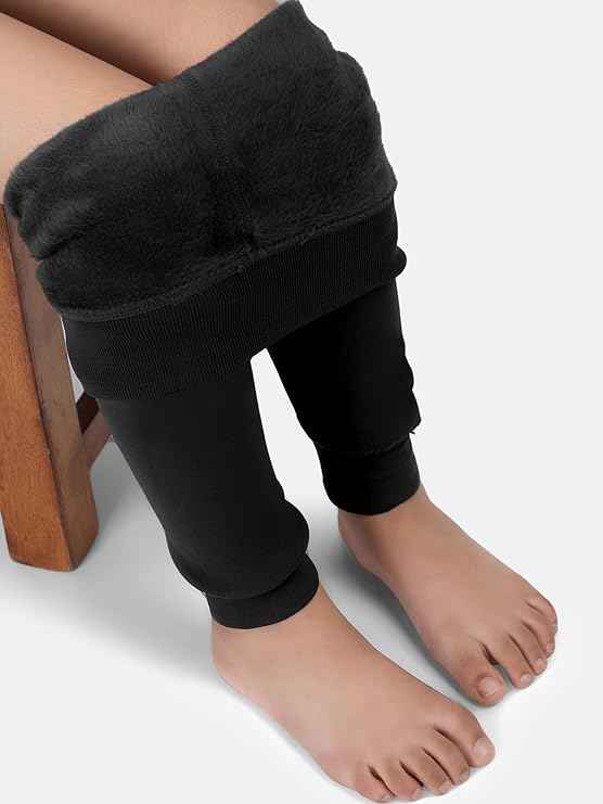Brachy Girls Black Thermal Stockings | Fleece Lined Winter Warm Tights | Soft Stretchable Thermal Leggings for Kids & Teens