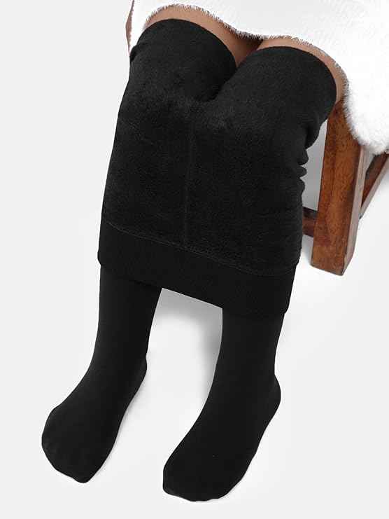 Brachy Girls Kids Black Winter Warm Ultra Soft Fur Stretchable Tights for Girls | Thermal Fur Stockings