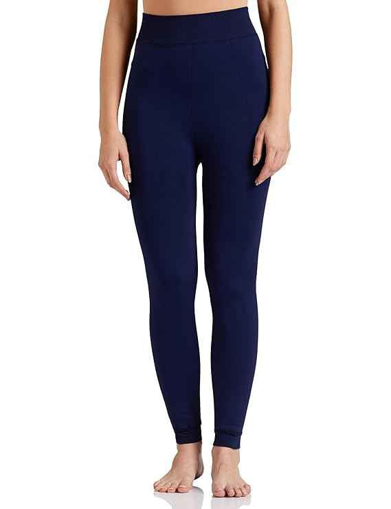 Women's Navy Blue Skinny Fit Mid Rise Winter Fleece Lined Thermal Leggings