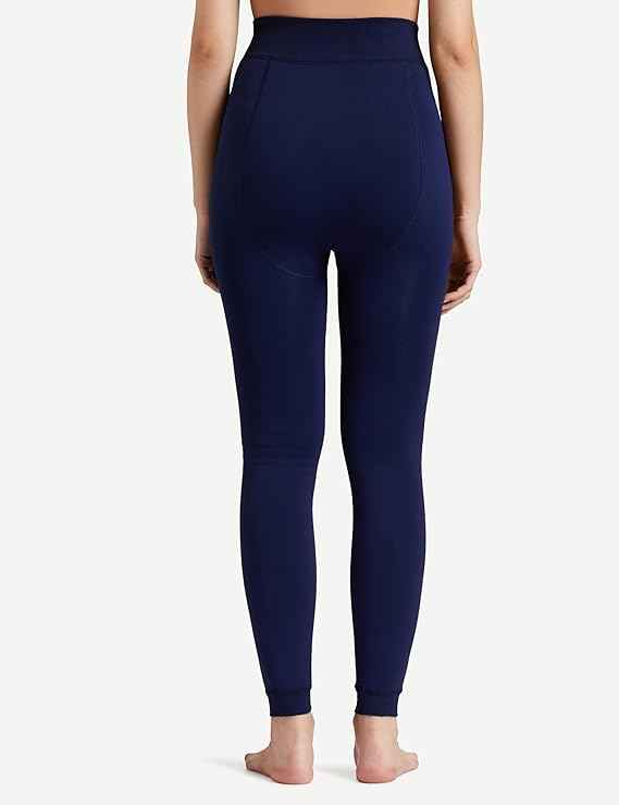 Women's Navy Blue Skinny Fit Mid Rise Winter Fleece Lined Thermal Leggings