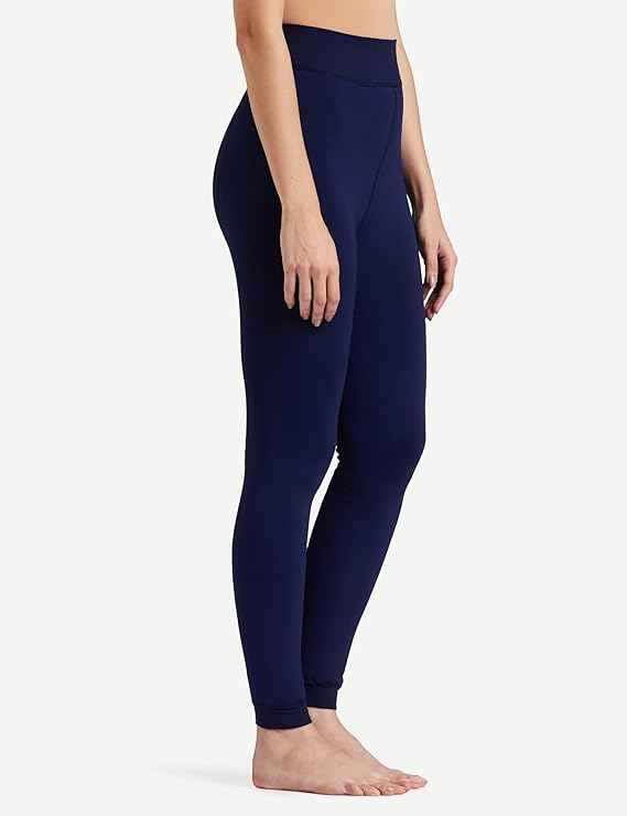 Women's Navy Blue Skinny Fit Mid Rise Winter Fleece Lined Thermal Leggings