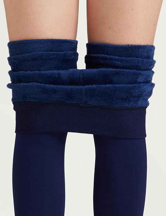 Women's Navy Blue Skinny Fit Mid Rise Winter Fleece Lined Thermal Leggings