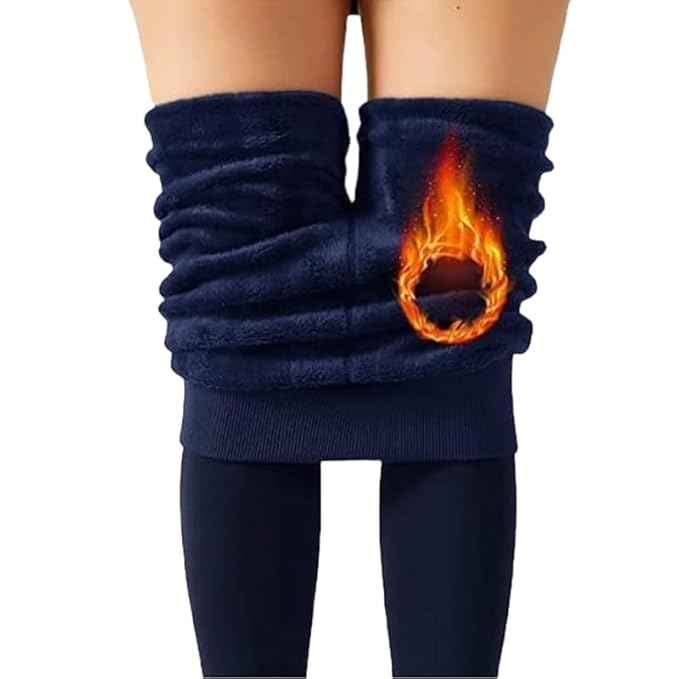 Women's Navy Blue Skinny Fit Mid Rise Winter Fleece Lined Thermal Leggings