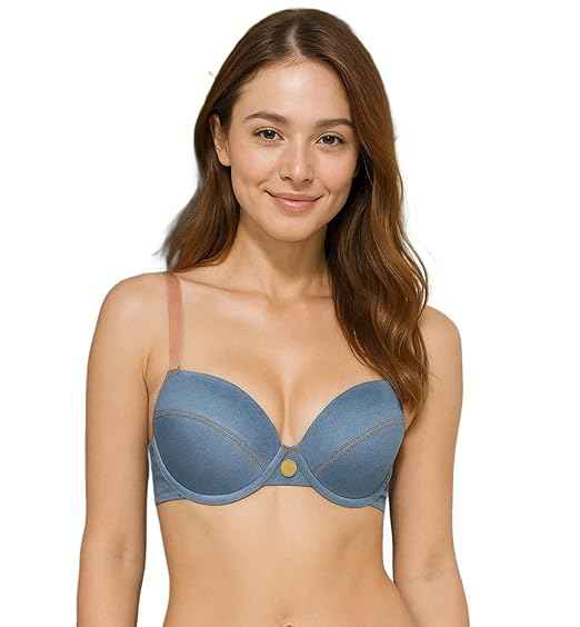 Brachy Women Blue Denim Shade Medium Coverage Underwired Lightly Padded Push-Up Bra